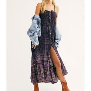 NWT FREE PEOPLE PLAID CITY MAXI TOP DRESS XS